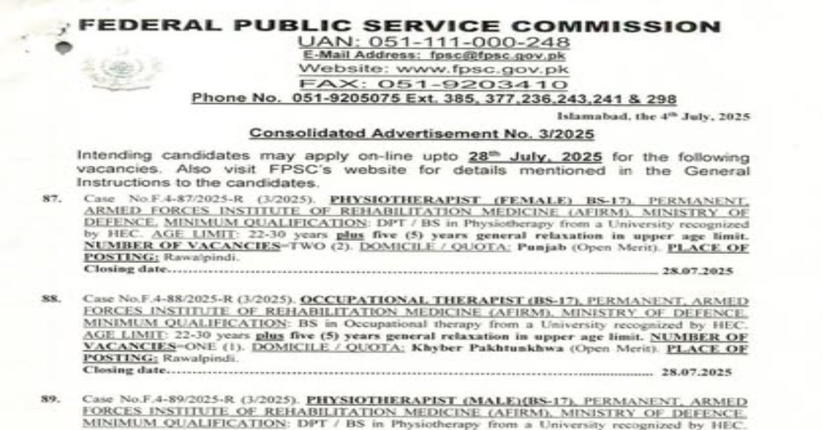 FPSC Jobs AD NO 3 2025